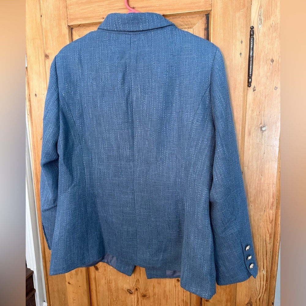Unbranded Nubby Tweed Slate Blue Blazer With Gold Buttons Very Chic!! Sz XL - Picture 4 of 15